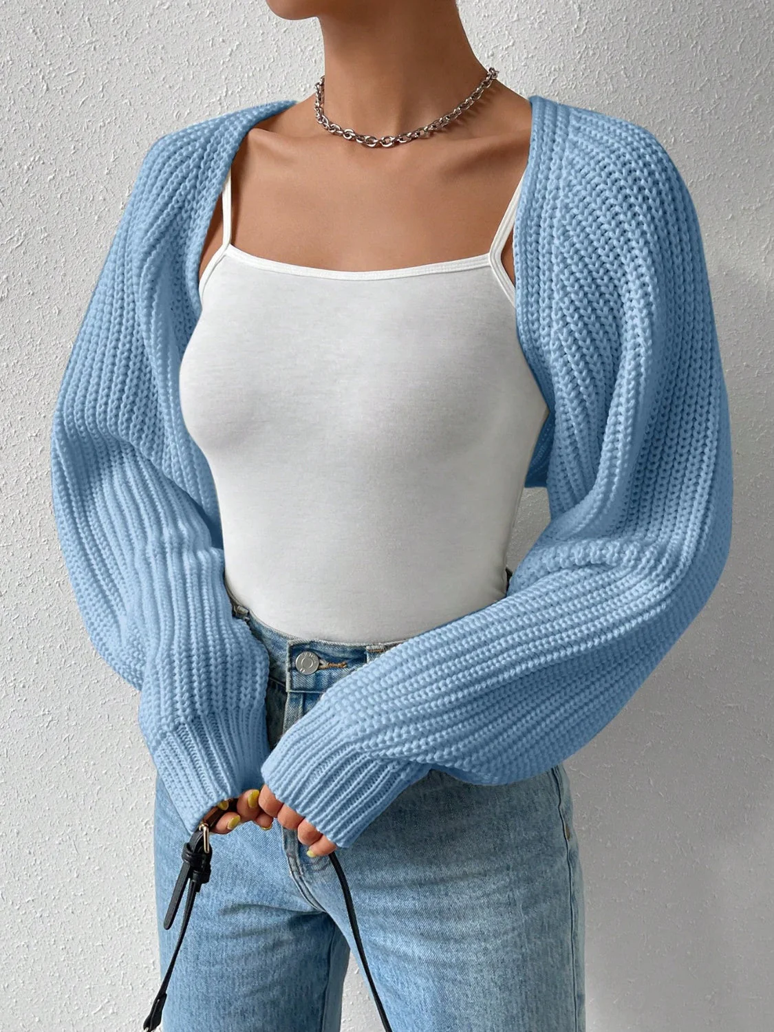 Honey Open Front Long Sleeve Cropped Cardigan - Image 9