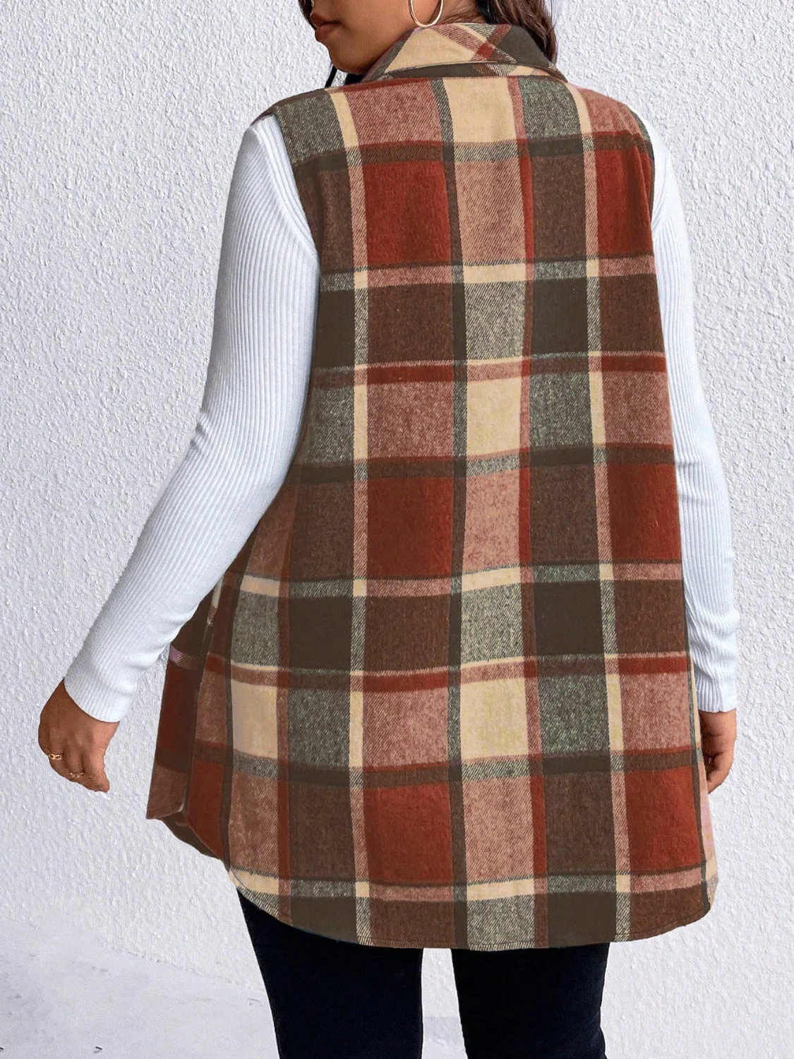Honey Plus Size Pocketed Plaid Button Up Vest Coat - Image 20