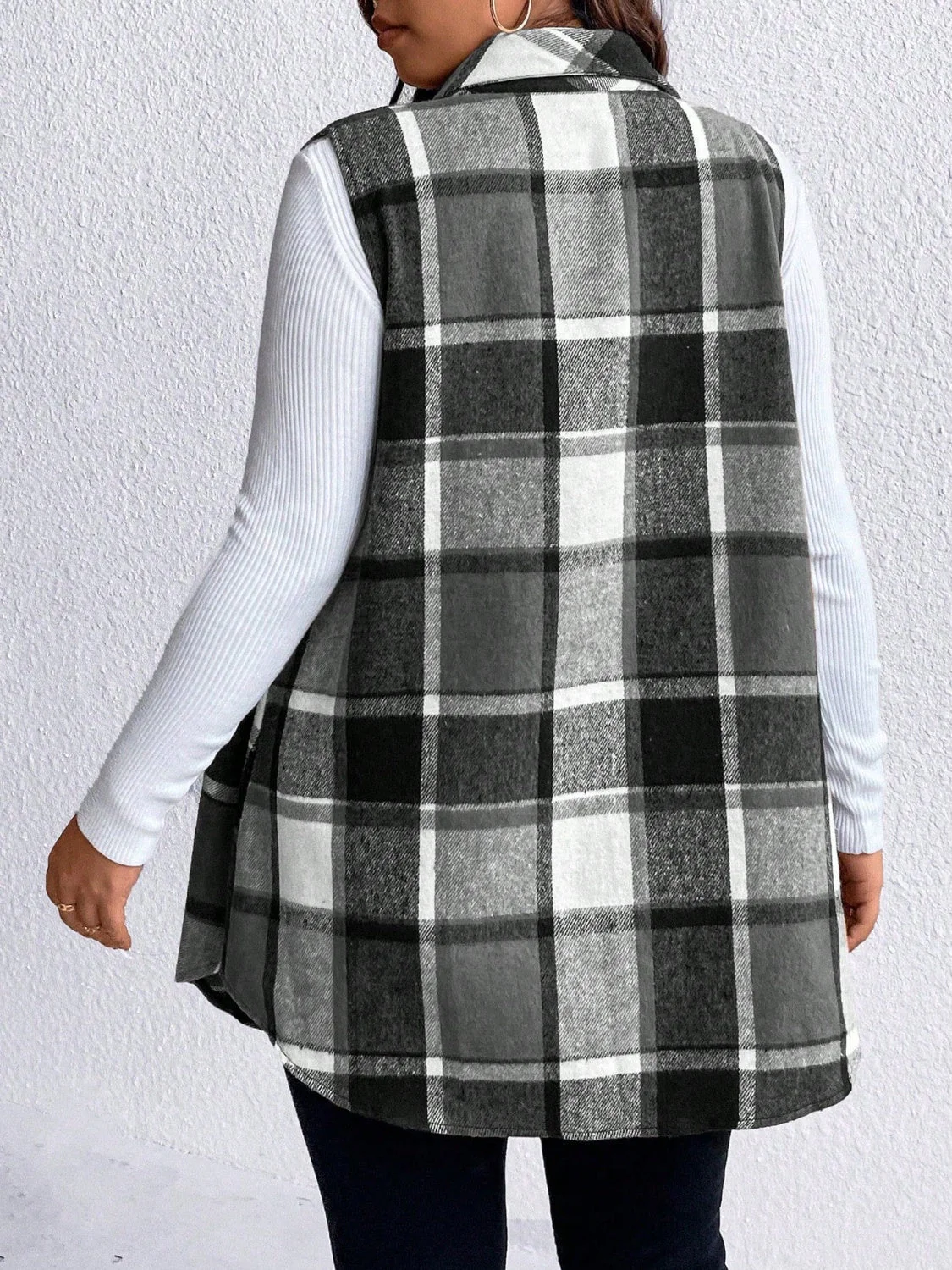 Honey Plus Size Pocketed Plaid Button Up Vest Coat - Image 9