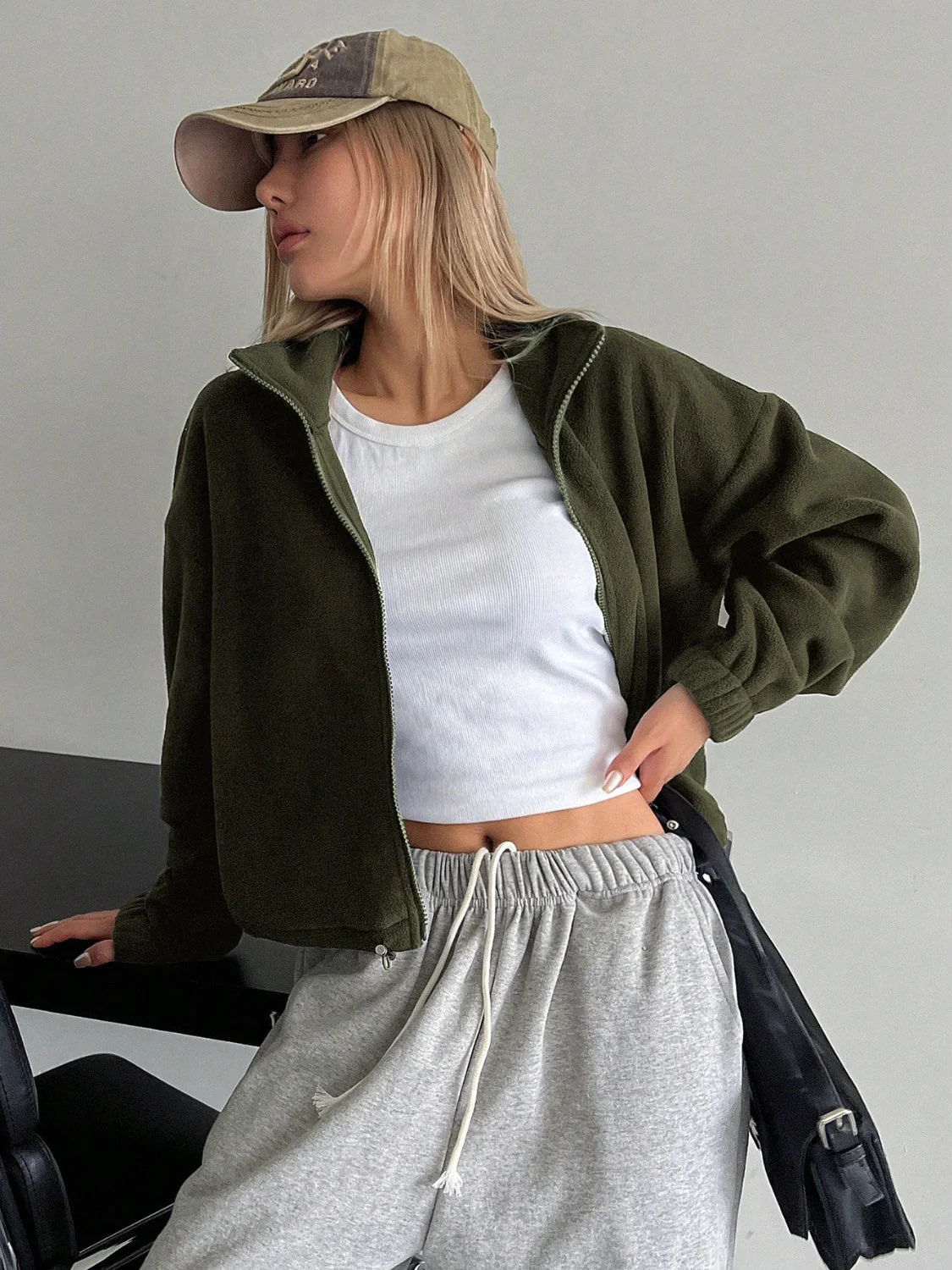 Honey Zip Up Long Sleeve Cropped Jacket - Image 3
