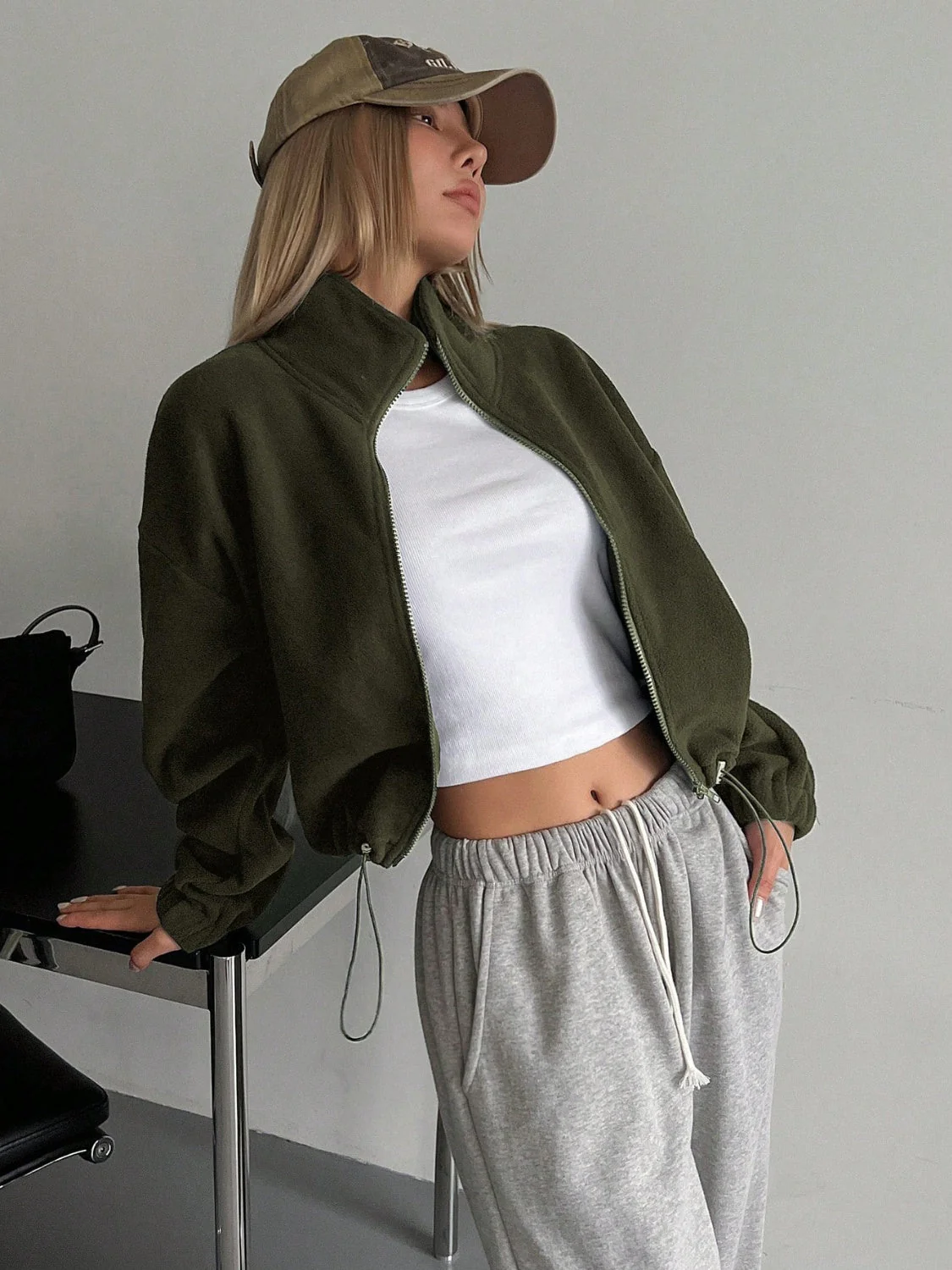 Honey Zip Up Long Sleeve Cropped Jacket - Image 4
