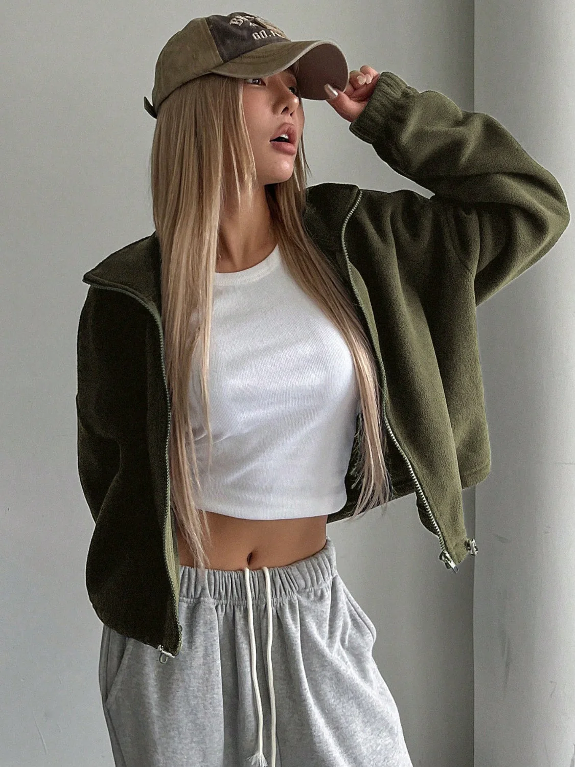 Honey Zip Up Long Sleeve Cropped Jacket - Image 5