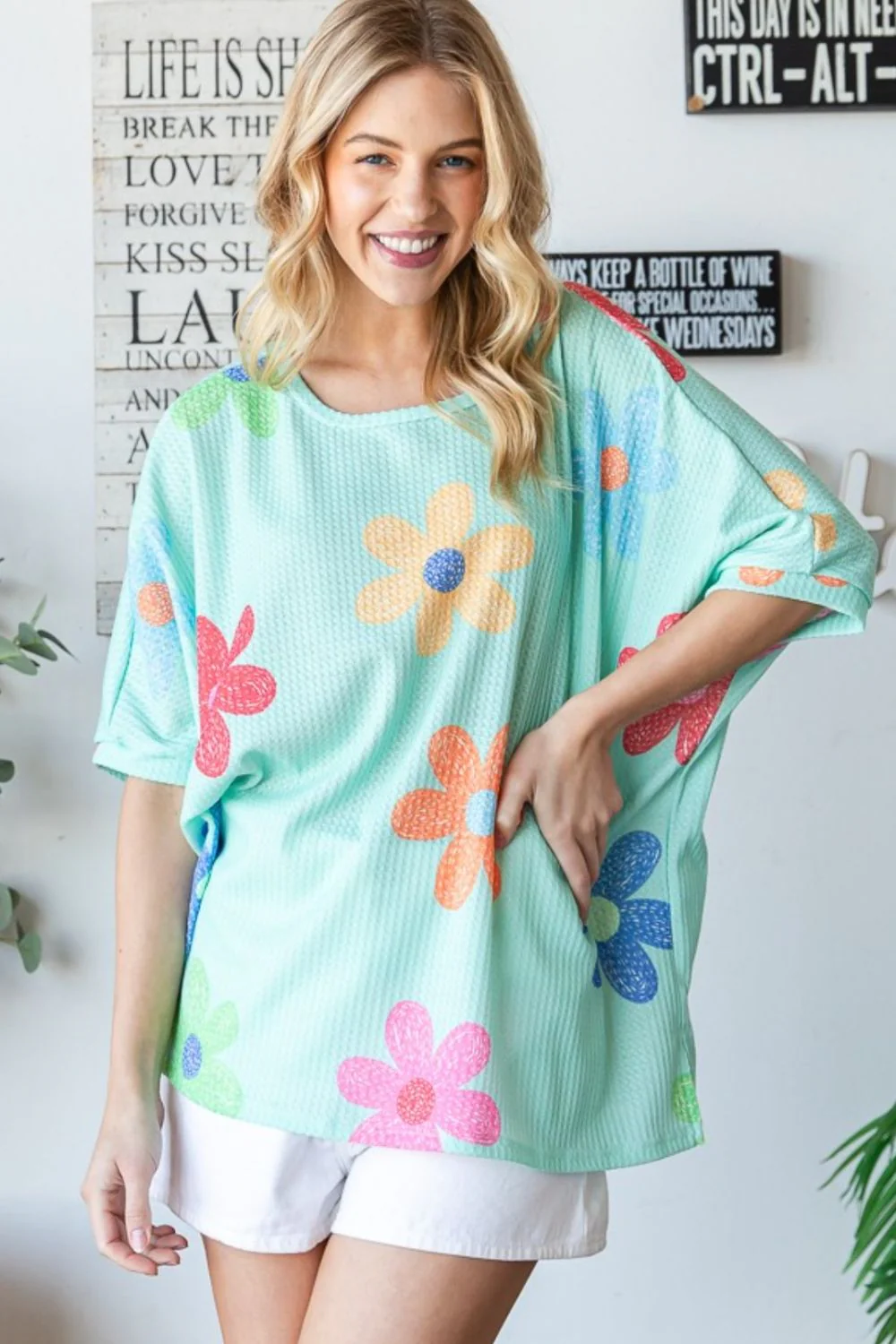HOPELY Floral Waffle Oversize T-Shirt - Image 3