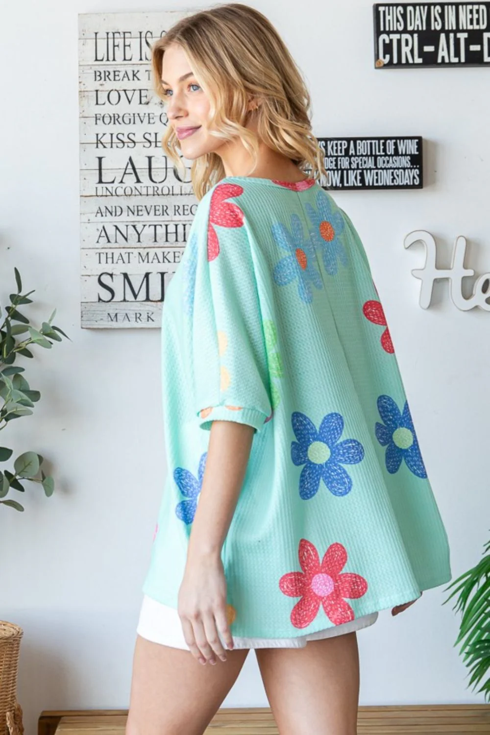 HOPELY Floral Waffle Oversize T-Shirt - Image 4