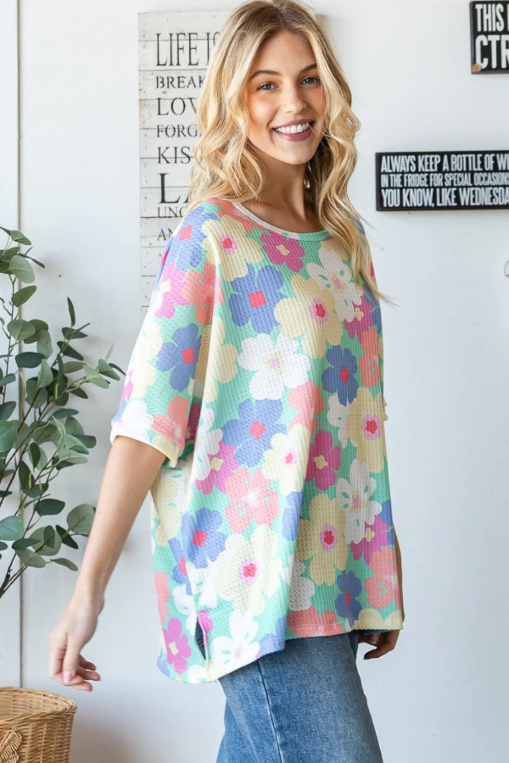 HOPELY Floral Waffle Oversized T-Shirt - Image 3
