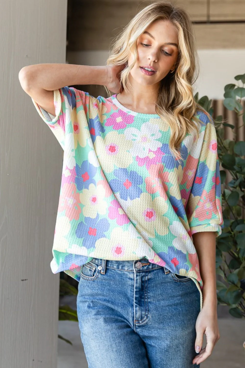 HOPELY Floral Waffle Oversized T-Shirt - Image 4