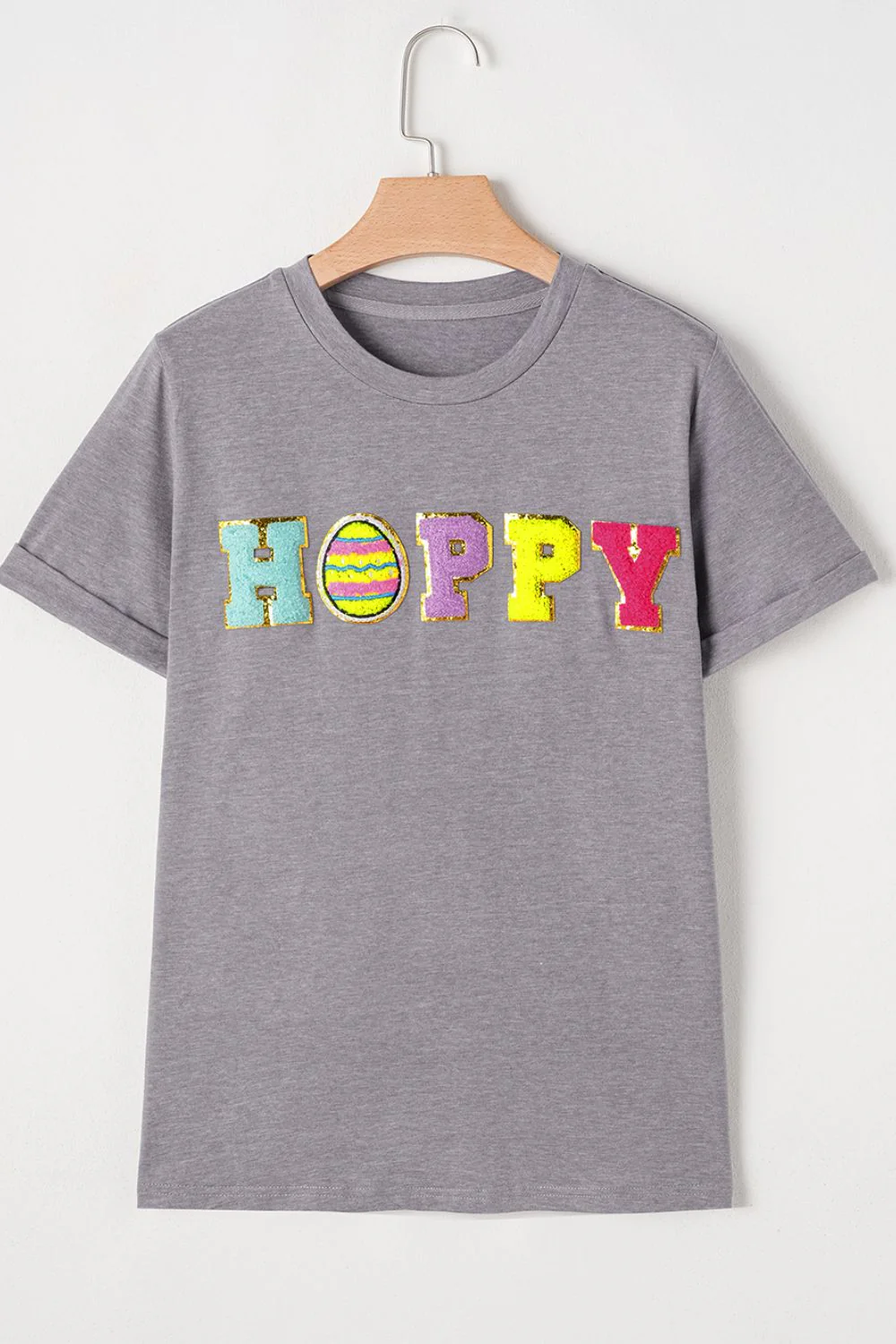 HOPPY Chenille Patch Round Neck Short Sleeve T-Shirt - Image 3
