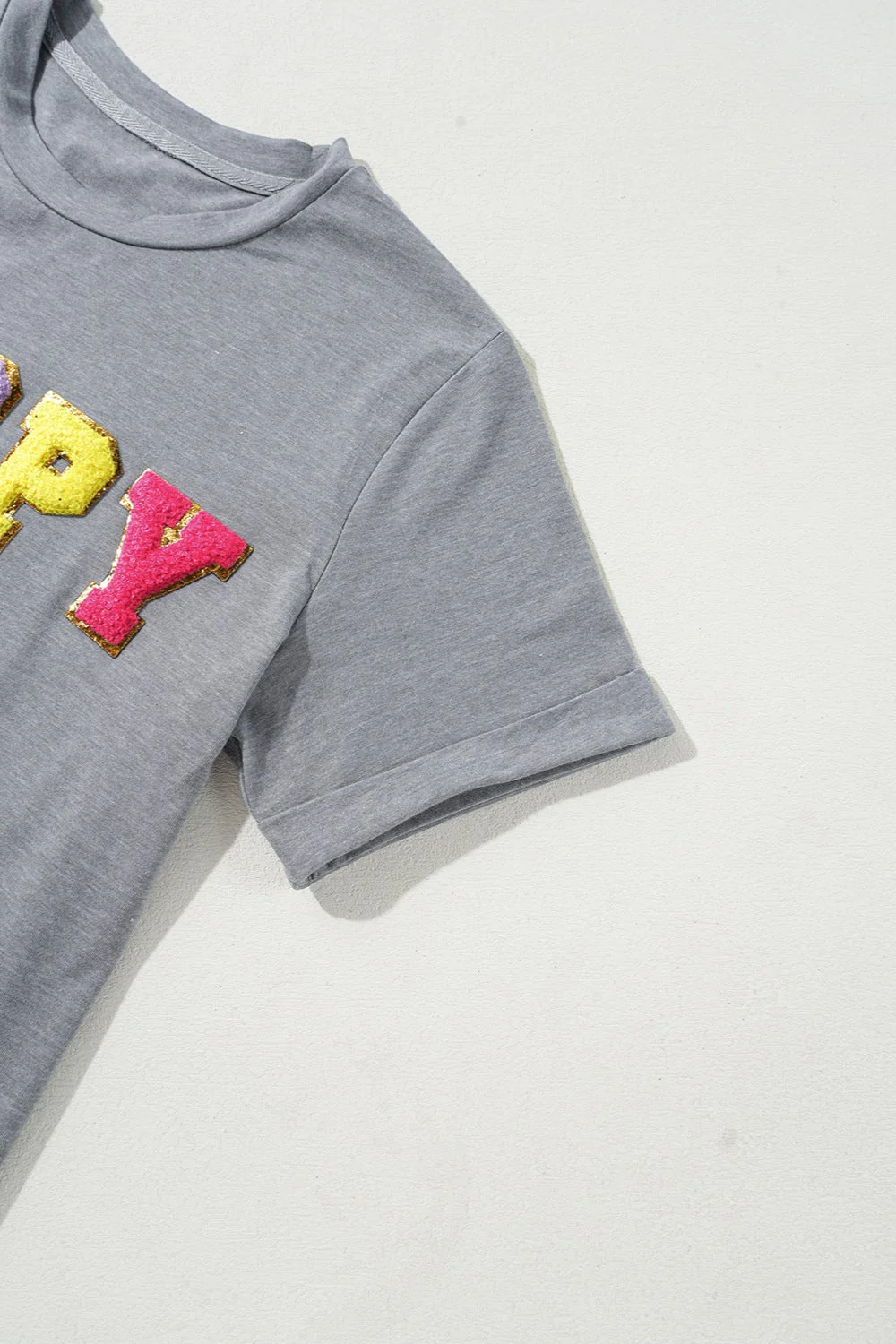 HOPPY Chenille Patch Round Neck Short Sleeve T-Shirt - Image 6