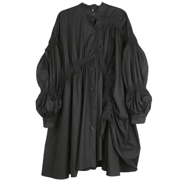 Hotaru Long Sleeve Pleated Shirt Dress - Black by Marigold Shadows - Image 3