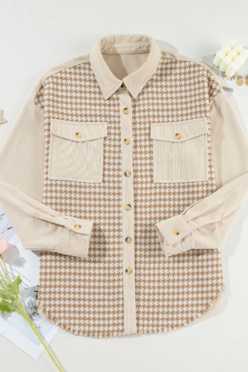 Houndstooth Button Up Long Sleeve Jacket - Image 11