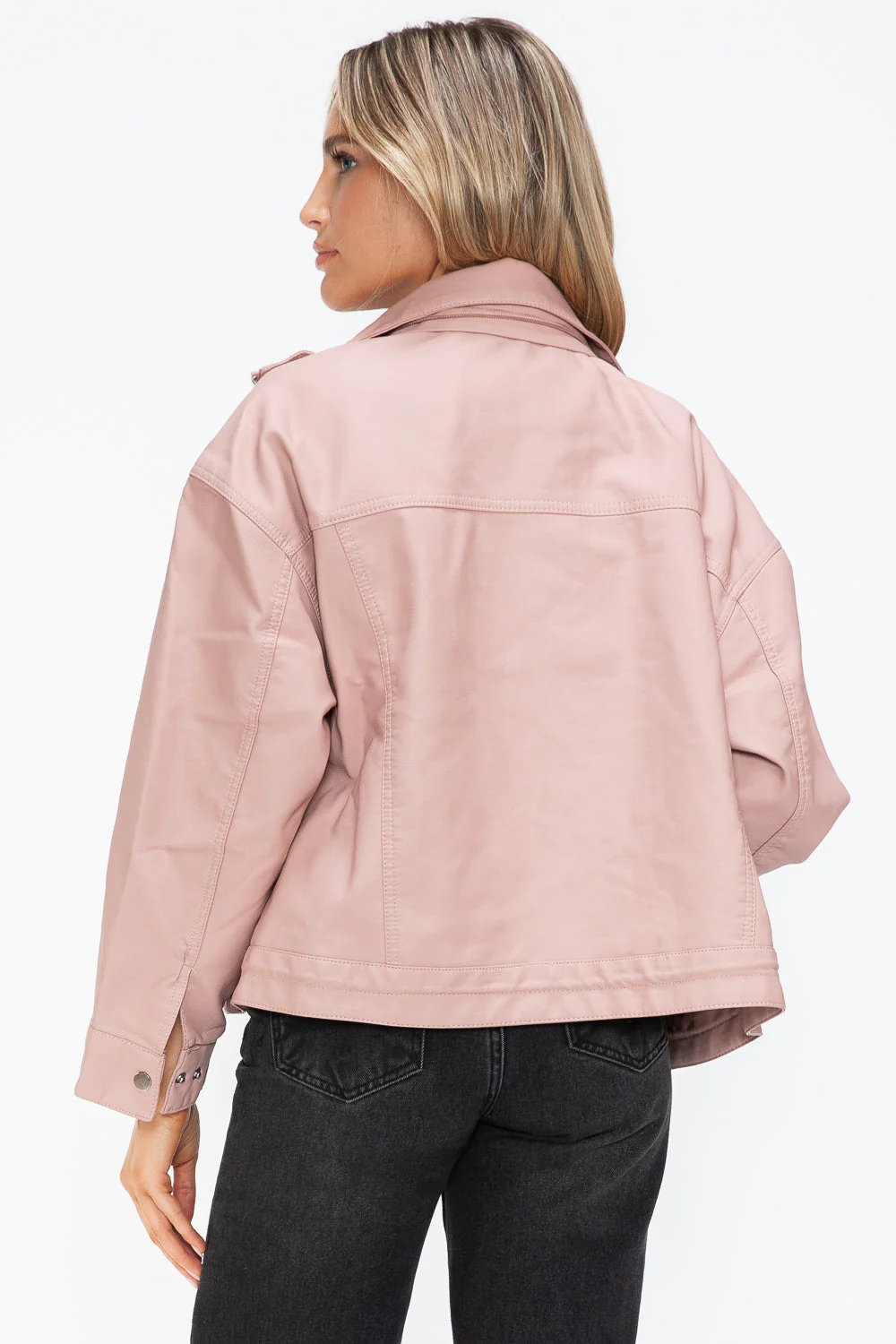 How Dare U Drawstring Hem PU Leather Zip Up Jacket - Image 13