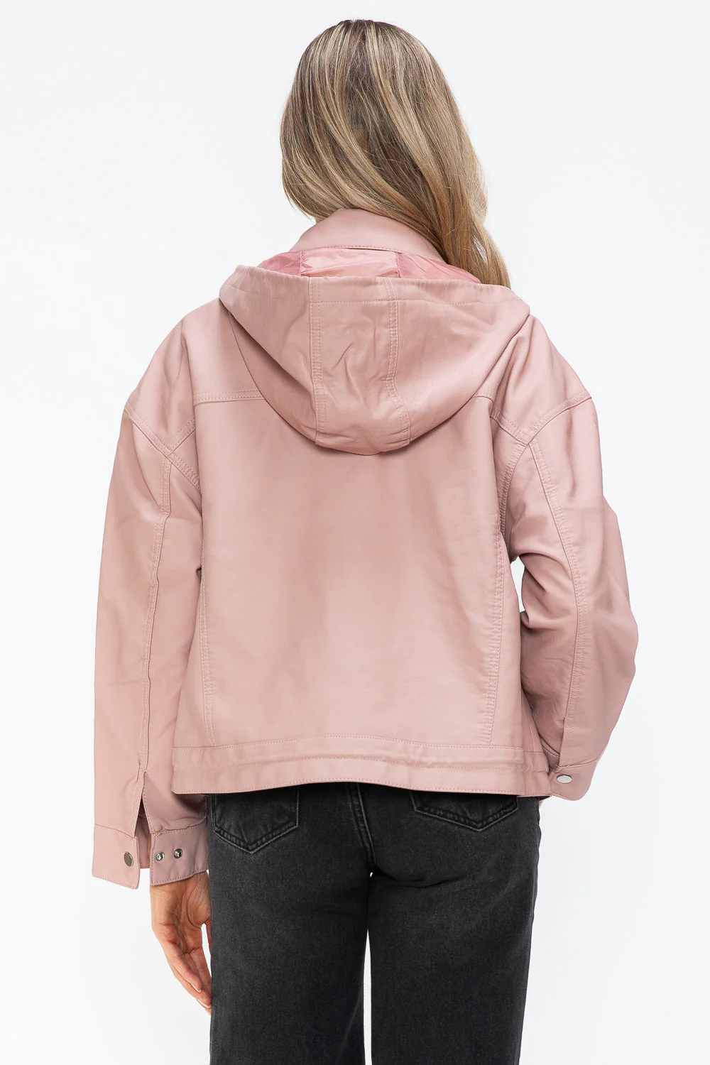 How Dare U Drawstring Hem PU Leather Zip Up Jacket - Image 2