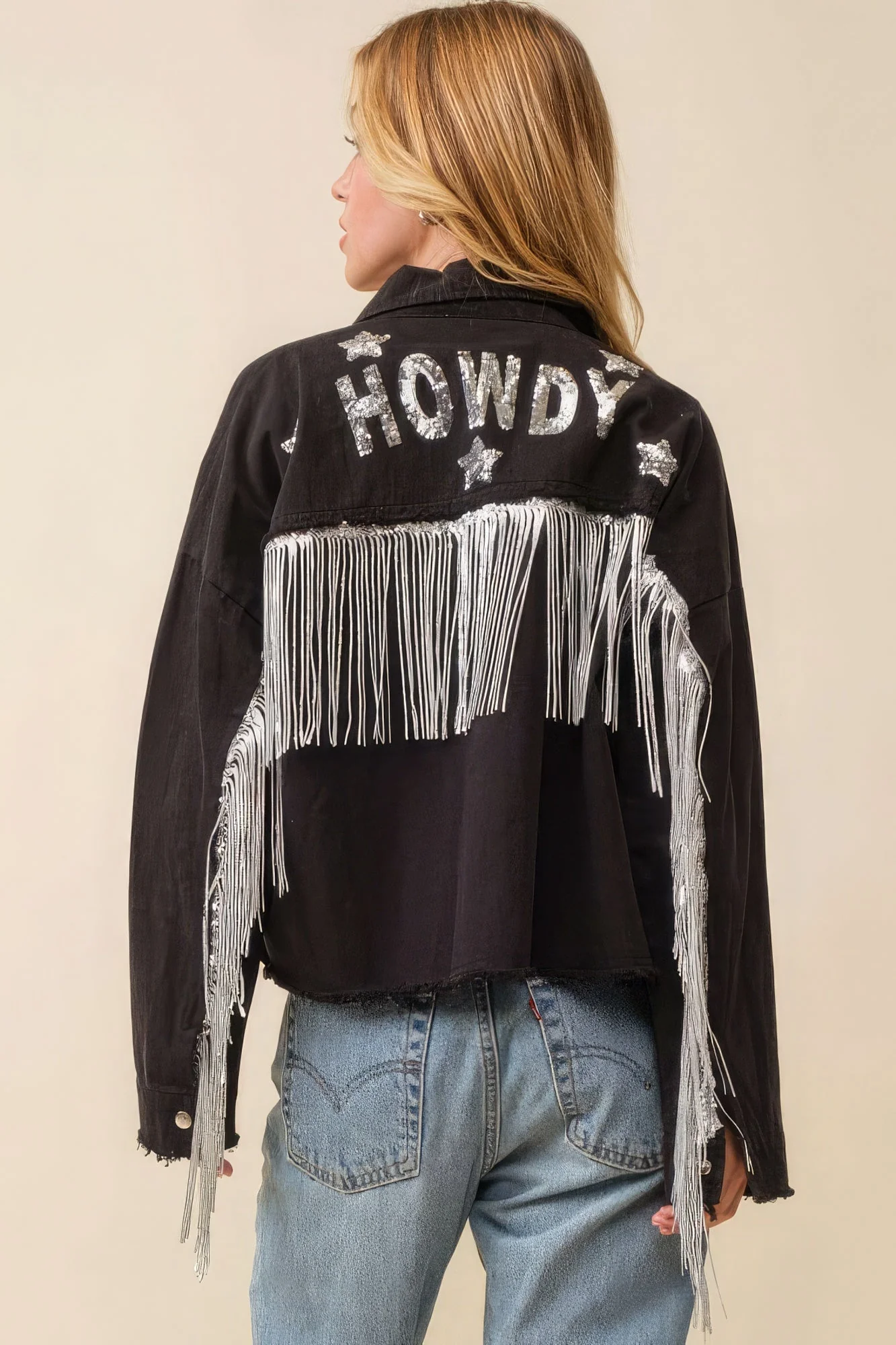 Howdy Sequin Fringe And Star Patches Jacket - Image 6
