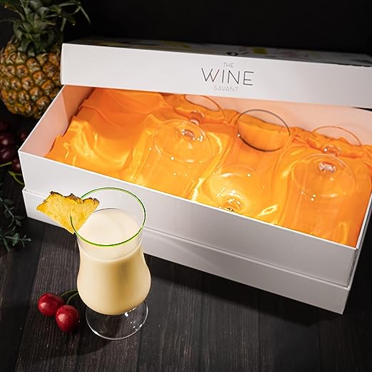 Hurricane Glasses, Large 17oz Pina Colada, Set of 4 Tropical Cocktail Tall Stemmed Crystal Glassware, Poco Grande Cups, Tulip Shaped for Bar Drinks, Daiquiri, Juice, Bloody Mary, Mai Tai, Cocktails by The Wine Savant - Image 4