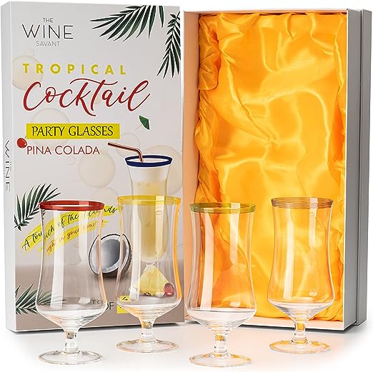 Hurricane Glasses, Large 17oz Pina Colada, Set of 4 Tropical Cocktail Tall Stemmed Crystal Glassware, Poco Grande Cups, Tulip Shaped for Bar Drinks, Daiquiri, Juice, Bloody Mary, Mai Tai, Cocktails by The Wine Savant - Image 5