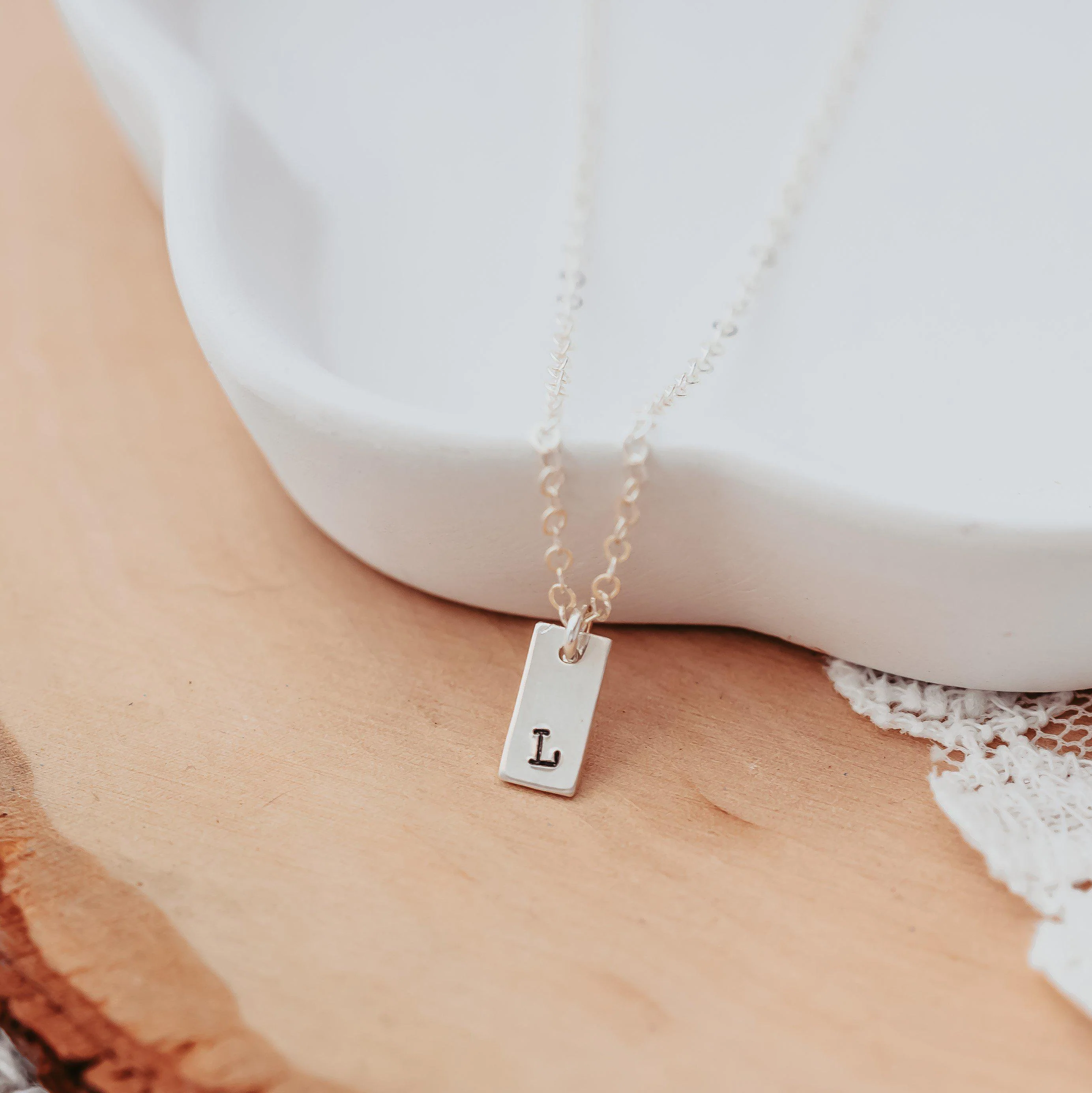 Initial Tiny Rectangle Tag Necklace by Salt and Sparkle - Image 2