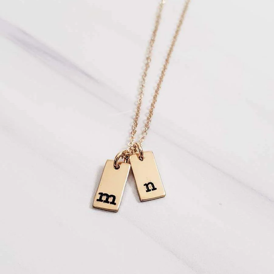Initial Tiny Rectangle Tag Necklace by Salt and Sparkle - Image 4