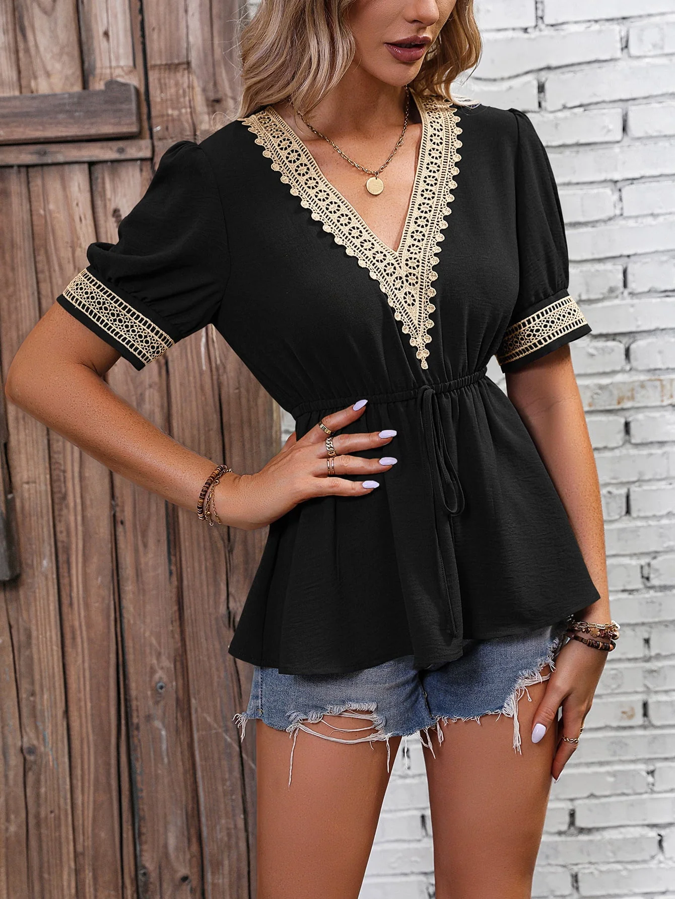 Ivy Lane Contrast V-Neck Babydoll Top - Image 11