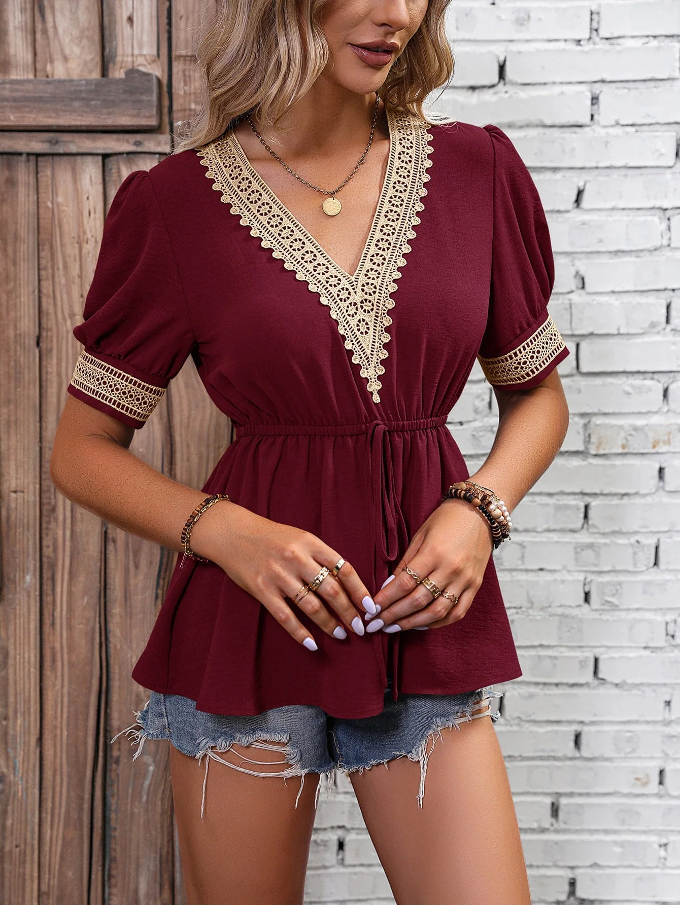 Ivy Lane Contrast V-Neck Babydoll Top - Image 7