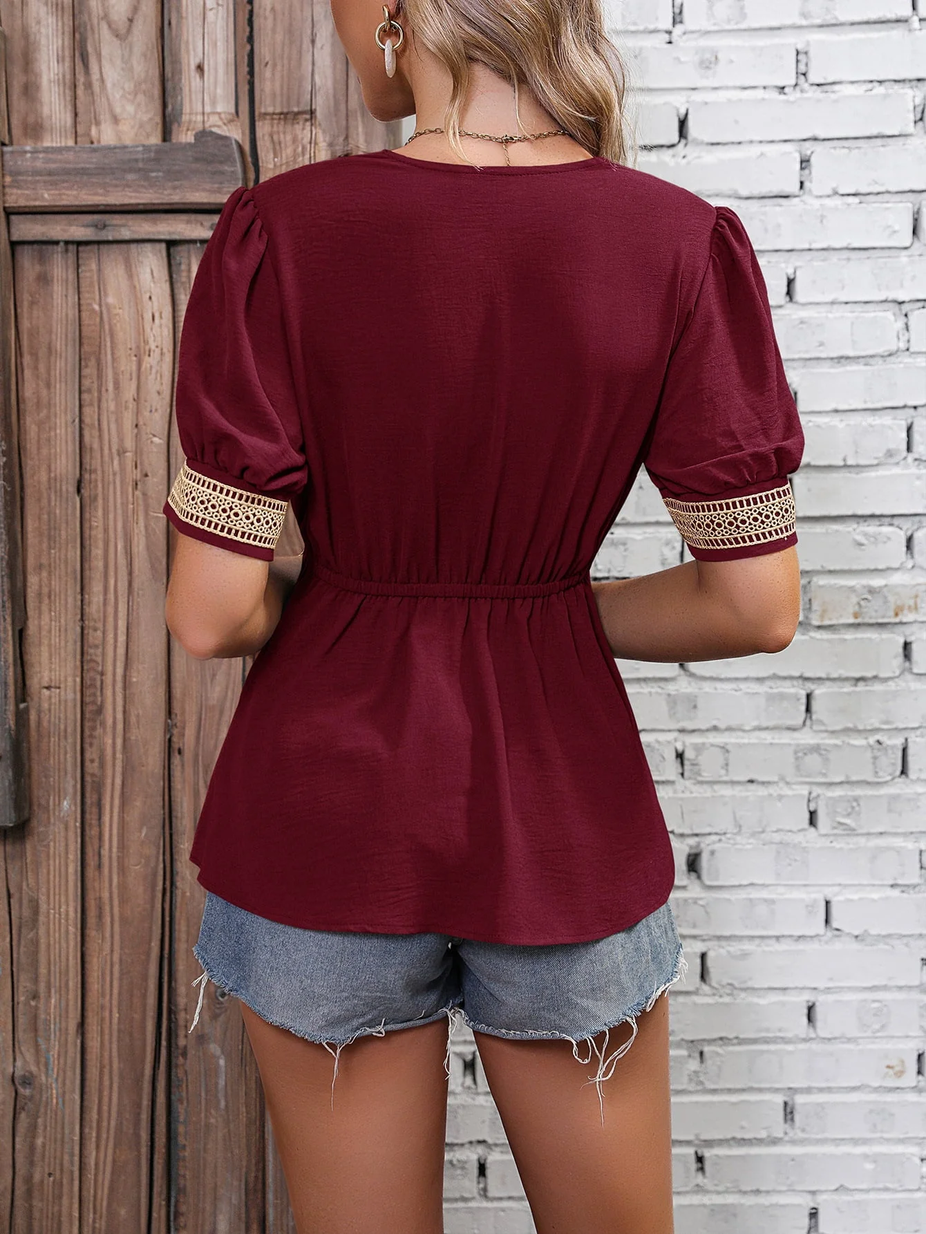 Ivy Lane Contrast V-Neck Babydoll Top - Image 9