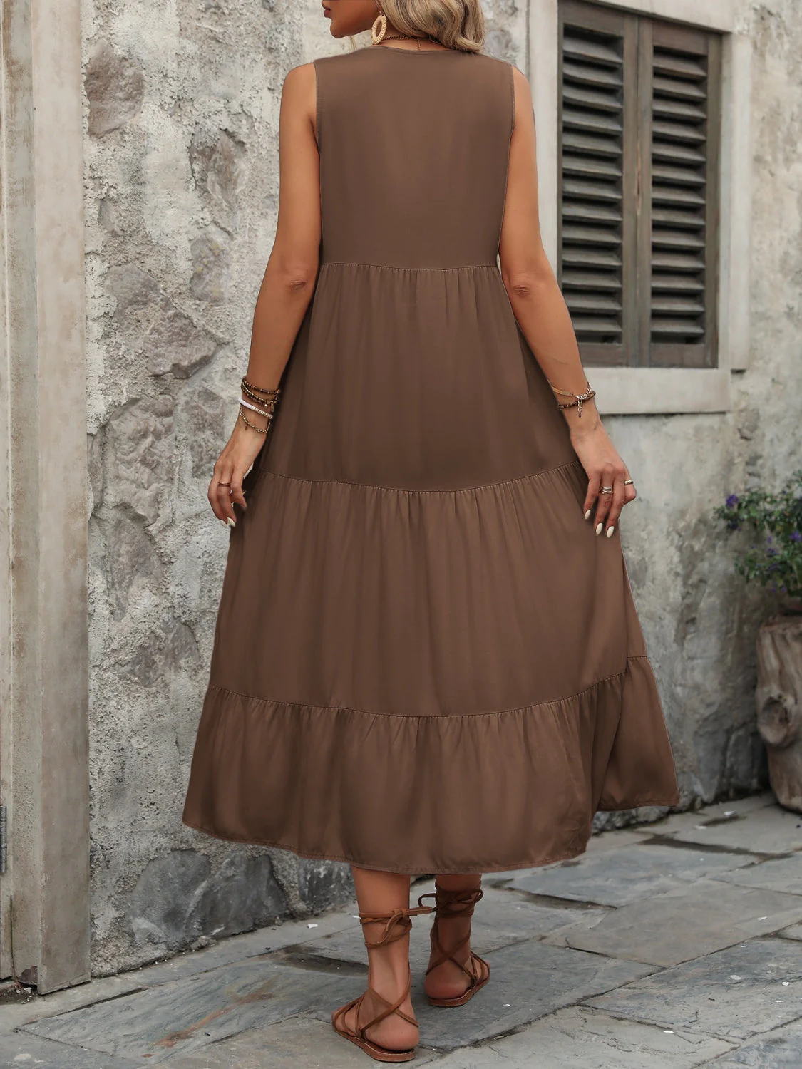 Ivy Lane Decorative Button Notched Sleeveless Dress - Image 19