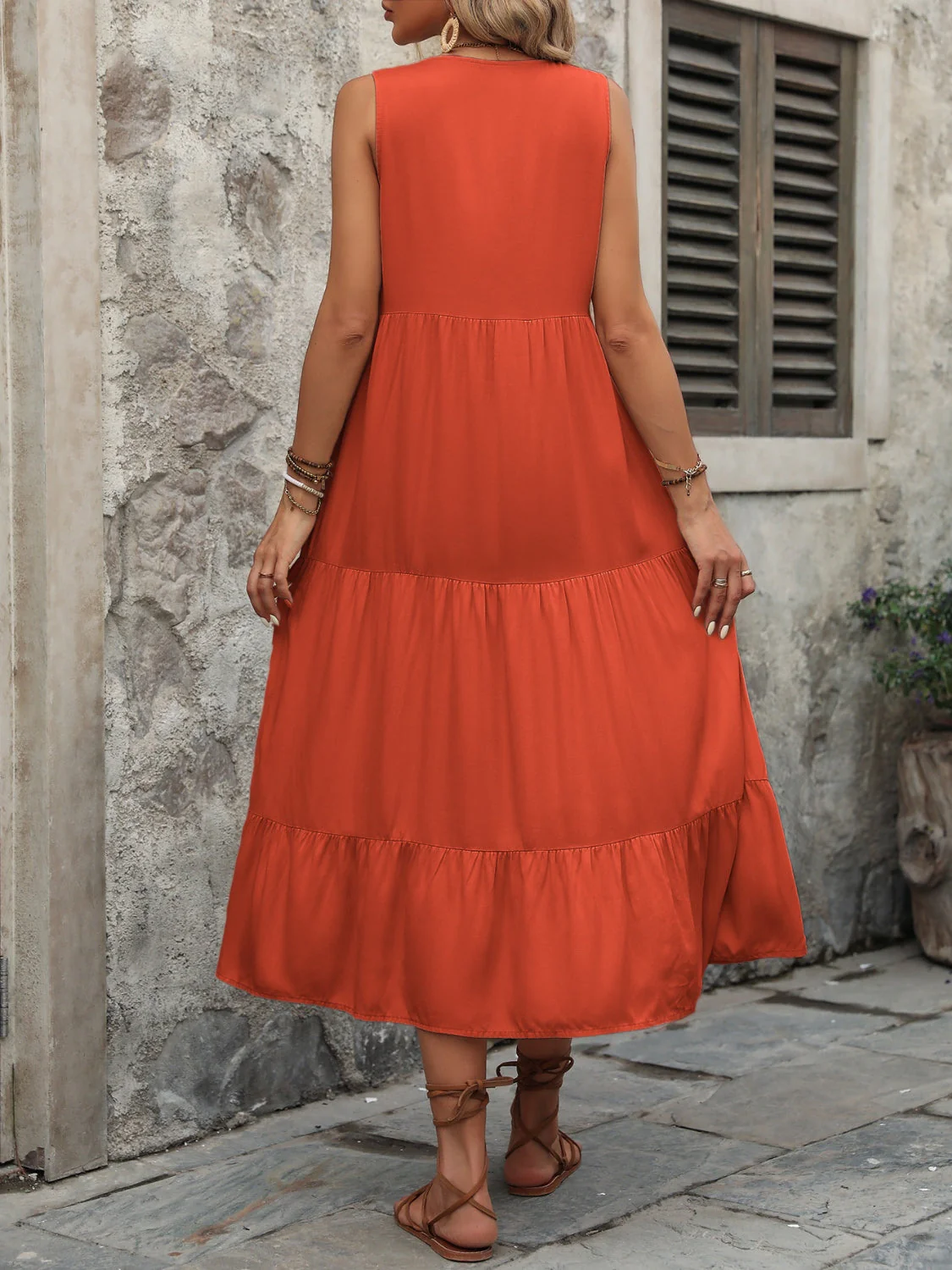 Ivy Lane Decorative Button Notched Sleeveless Dress - Image 4