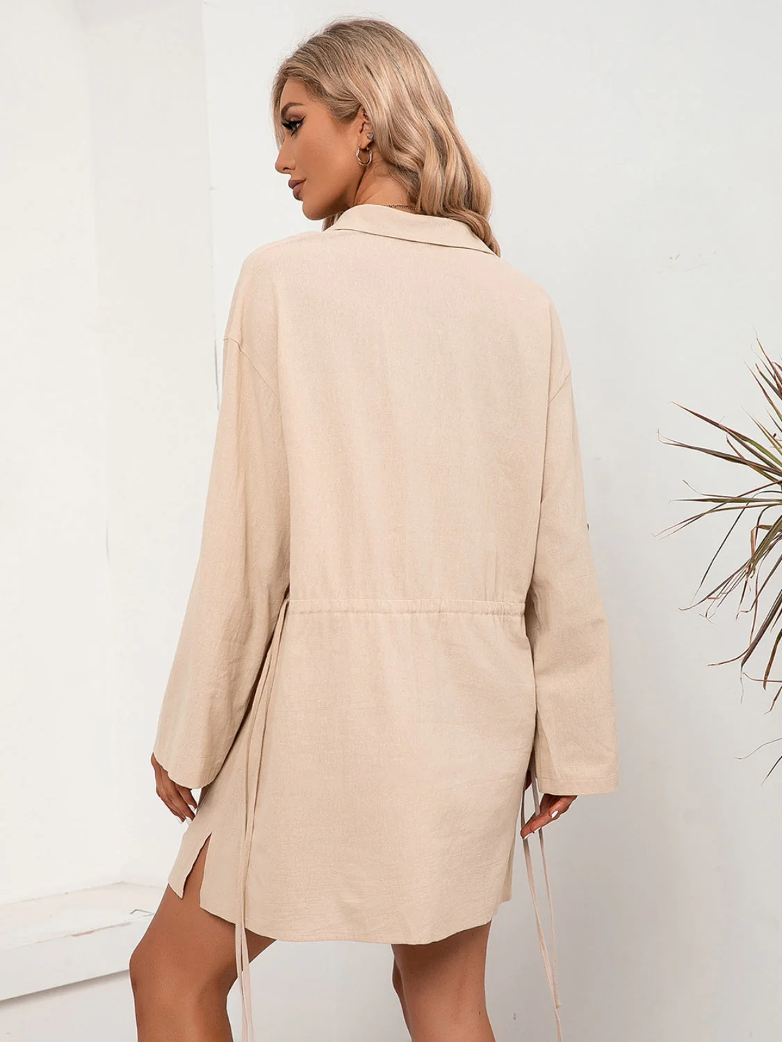 Ivy Lane Drawstring Half Button Roll-Tab Sleeve Dress - Image 4