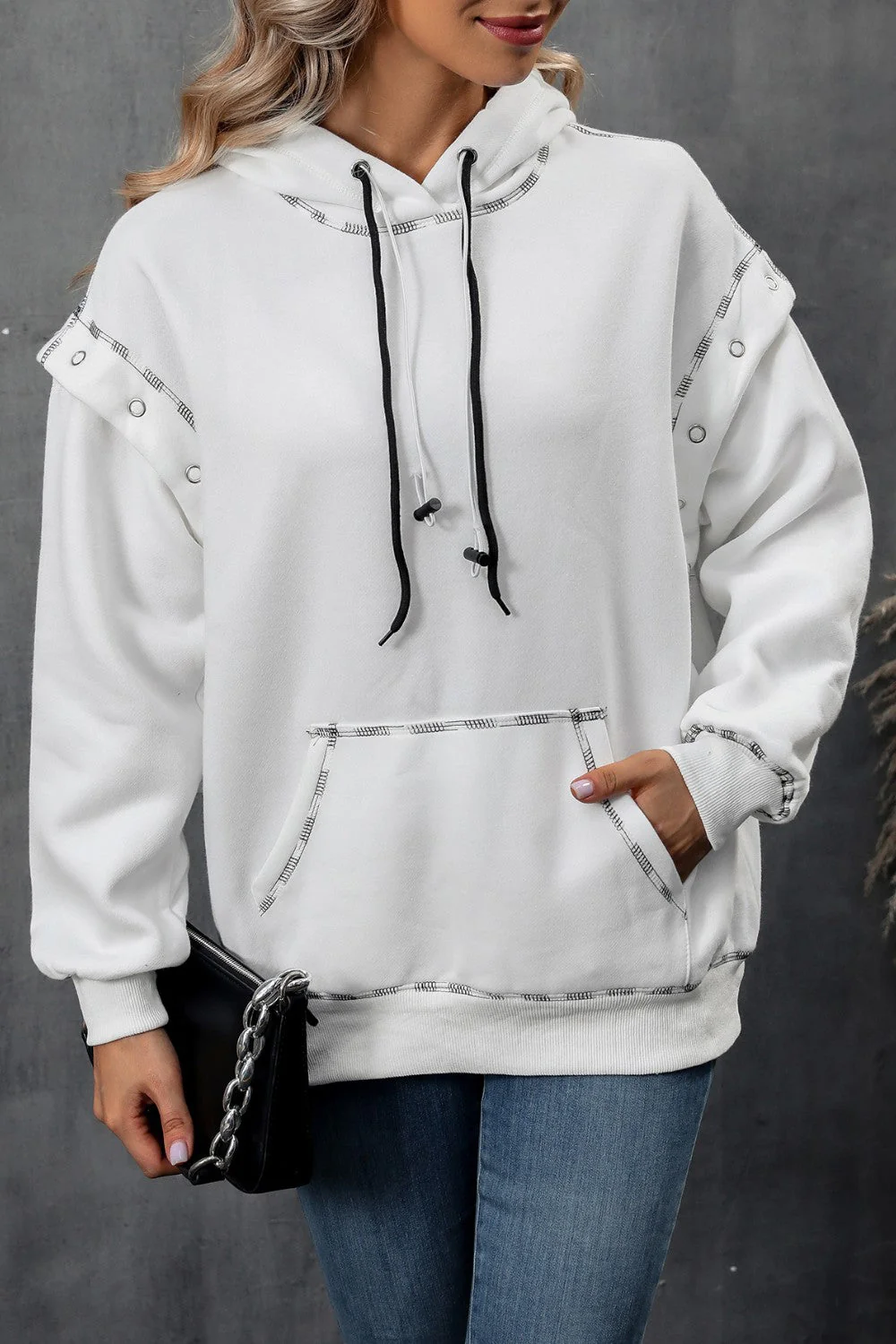 Ivy Lane Drawstring Kangaroo Pocket Dropped Shoulder Hoodie - Image 3