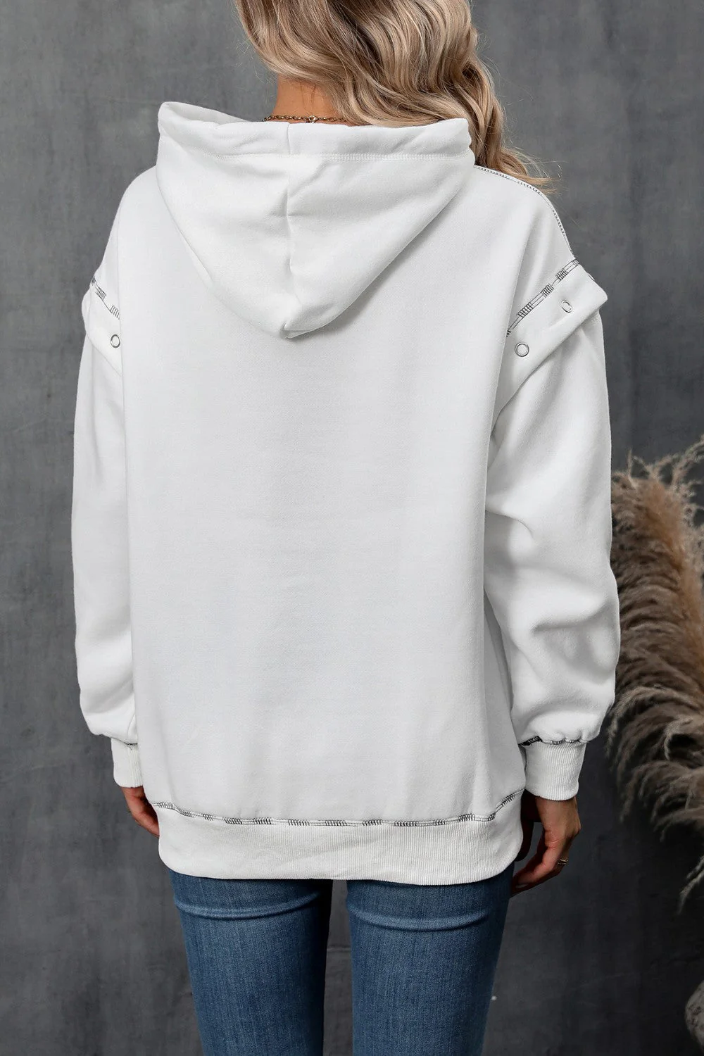 Ivy Lane Drawstring Kangaroo Pocket Dropped Shoulder Hoodie - Image 5