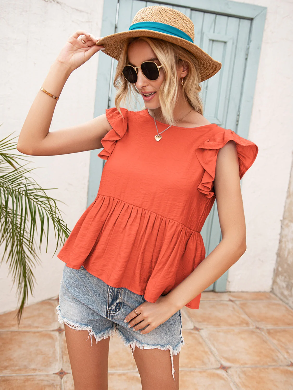 Ivy Lane Lace Detail Round Neck Peplum T-Shirt - Image 4