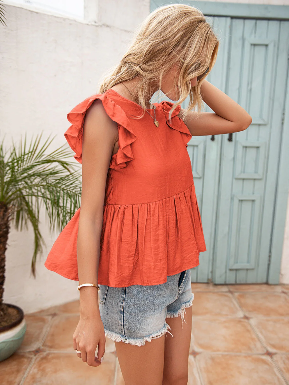 Ivy Lane Lace Detail Round Neck Peplum T-Shirt - Image 5