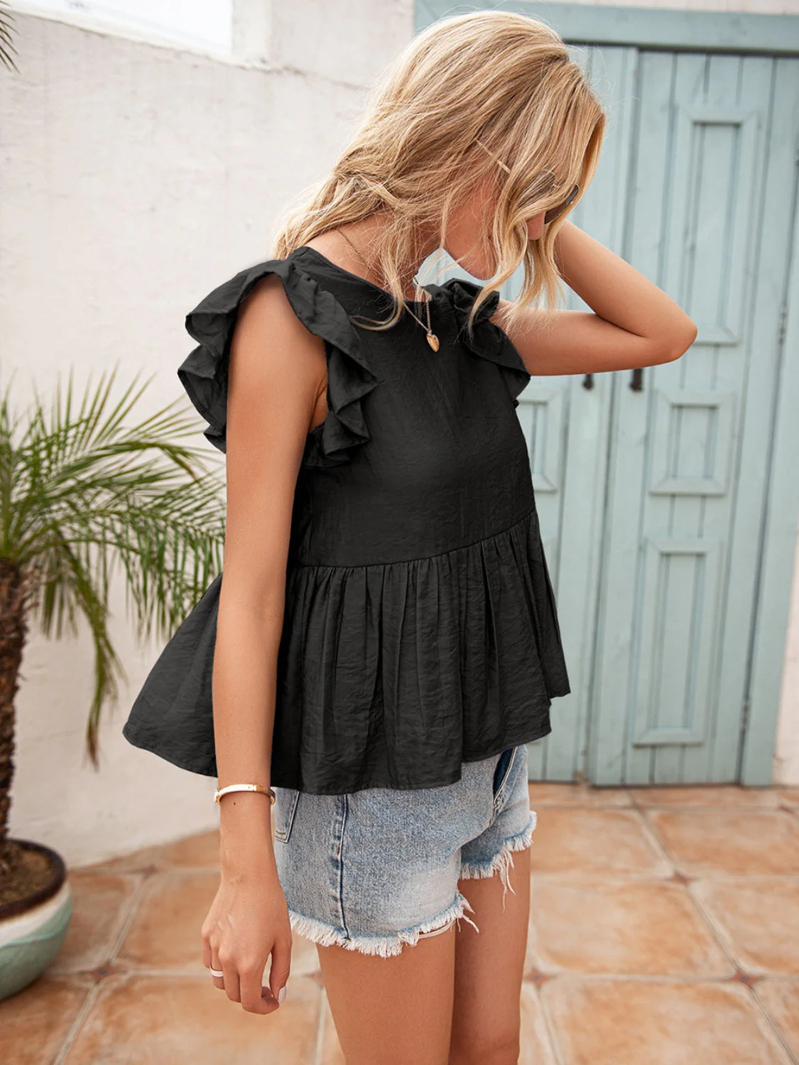 Ivy Lane Lace Detail Round Neck Peplum T-Shirt - Image 8