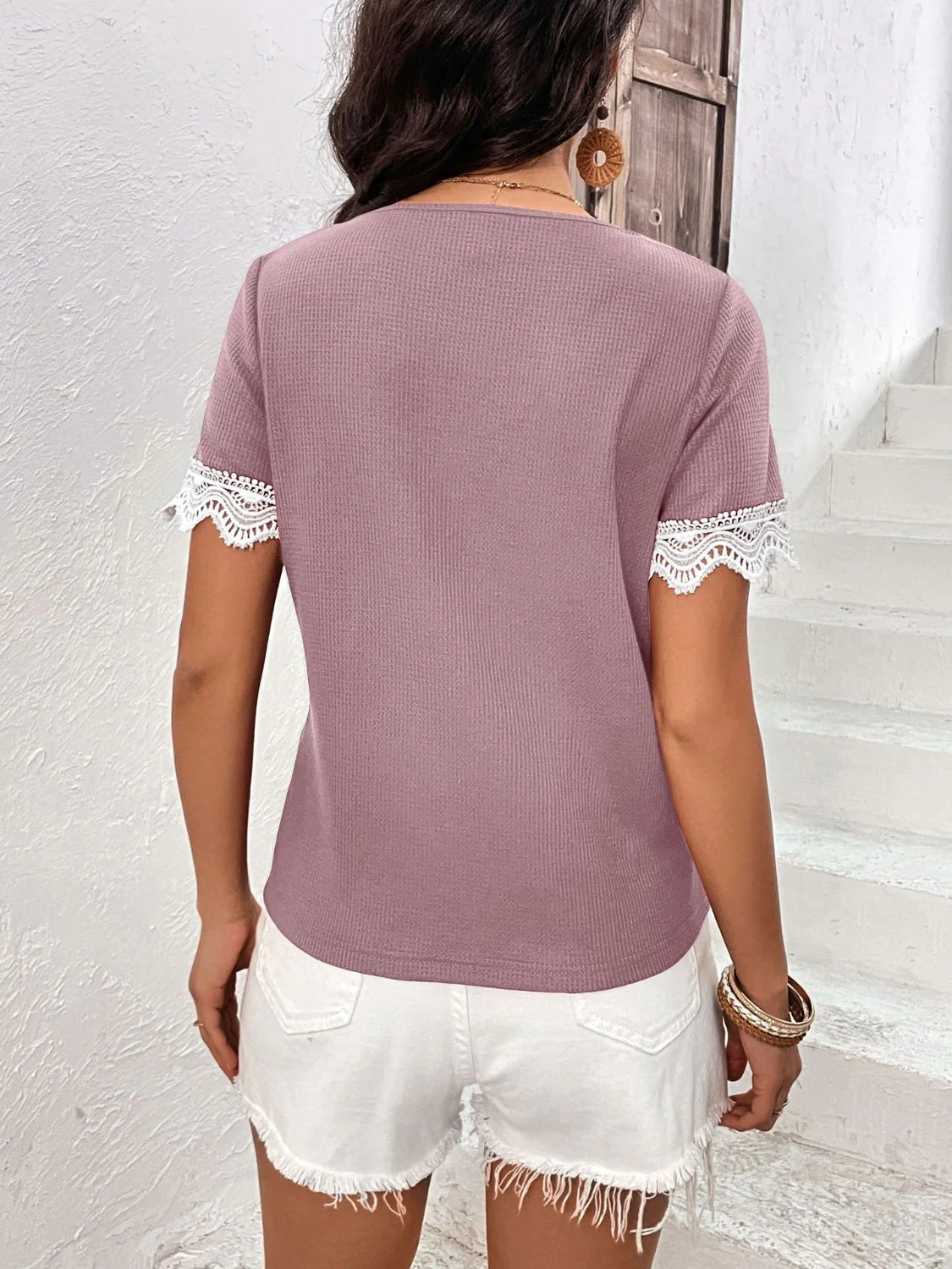 Ivy Lane Lace Detail V-Neck Short Sleeve T-Shirt - Image 12
