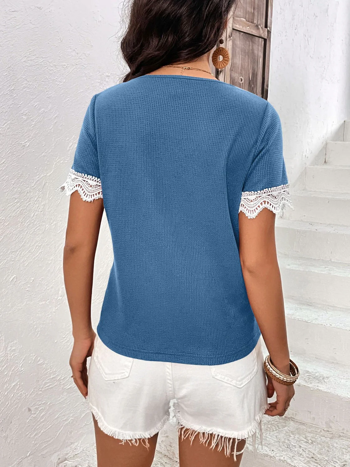 Ivy Lane Lace Detail V-Neck Short Sleeve T-Shirt - Image 8
