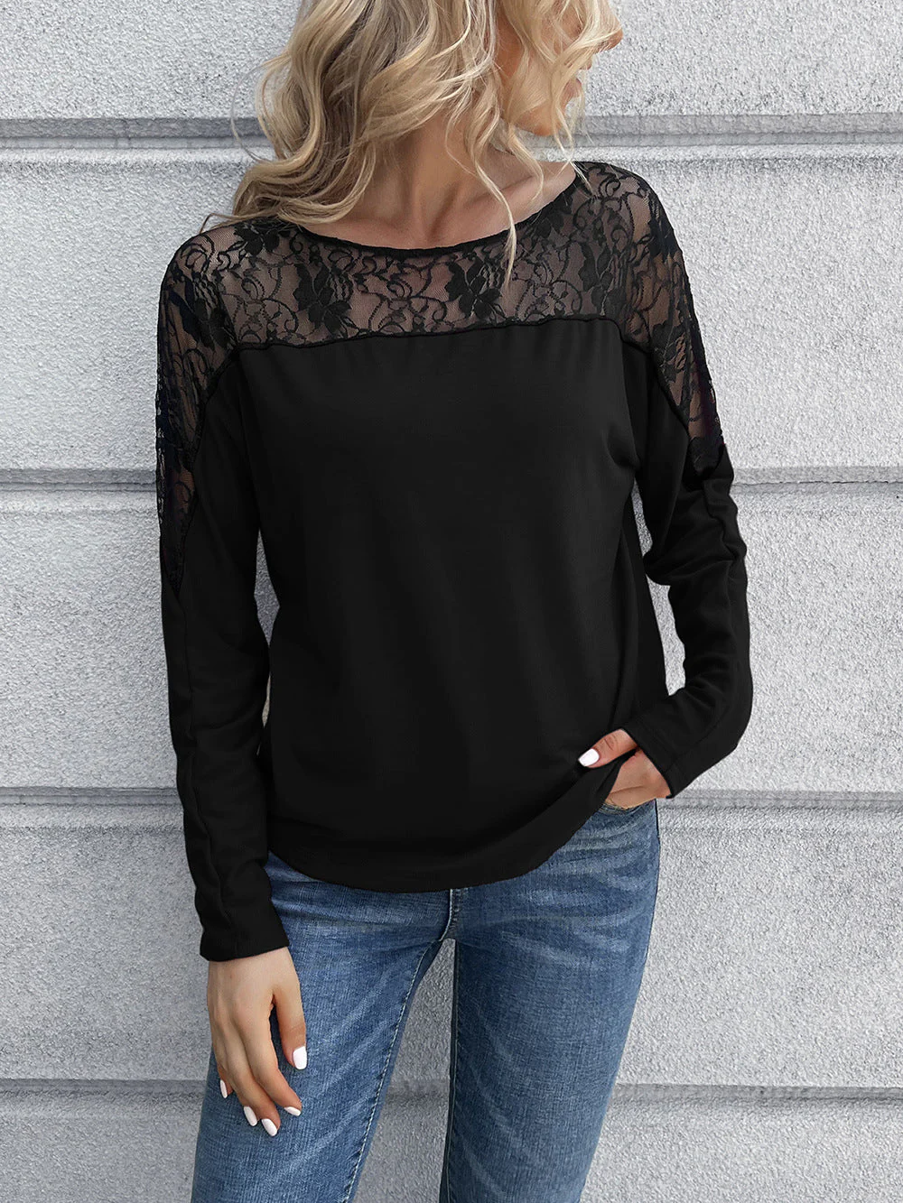 Ivy Lane Lace Long Sleeve Round Neck Tee - Image 6