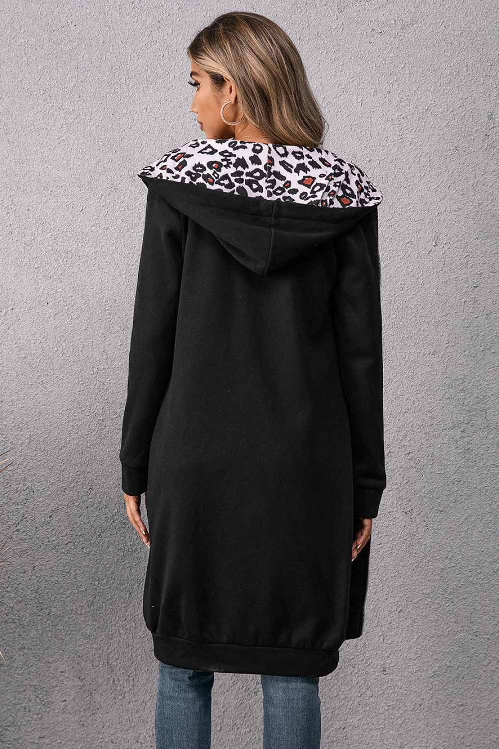 Ivy Lane Leopard Spliced Drawstring Zip Up Hoodie Dress - Image 4