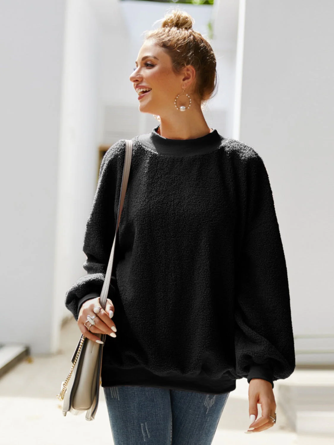 Ivy Lane Mock Neck Dropped Shoulder Sweatshirt - Image 4