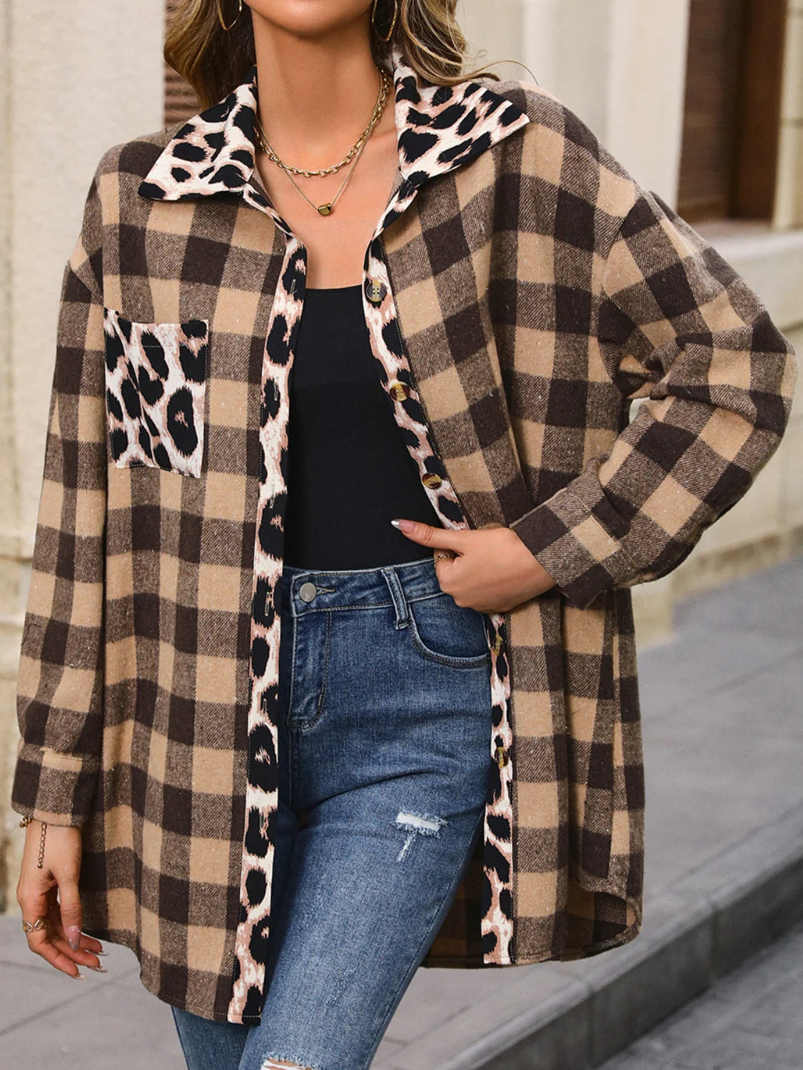 Ivy Lane Plaid Button Up Dropped Shoulder Jacket - Image 2