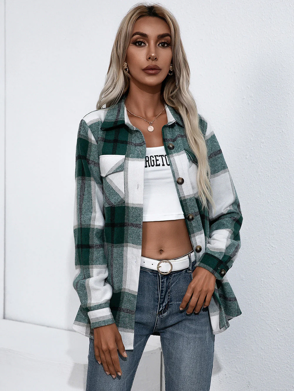 Ivy Lane Plaid Button Up Flannel Shirt - Image 8