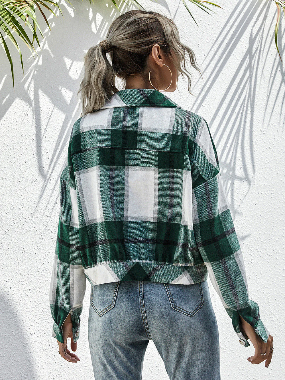 Ivy Lane Plaid Dropped Shoulder Shirt Jacket - Image 2