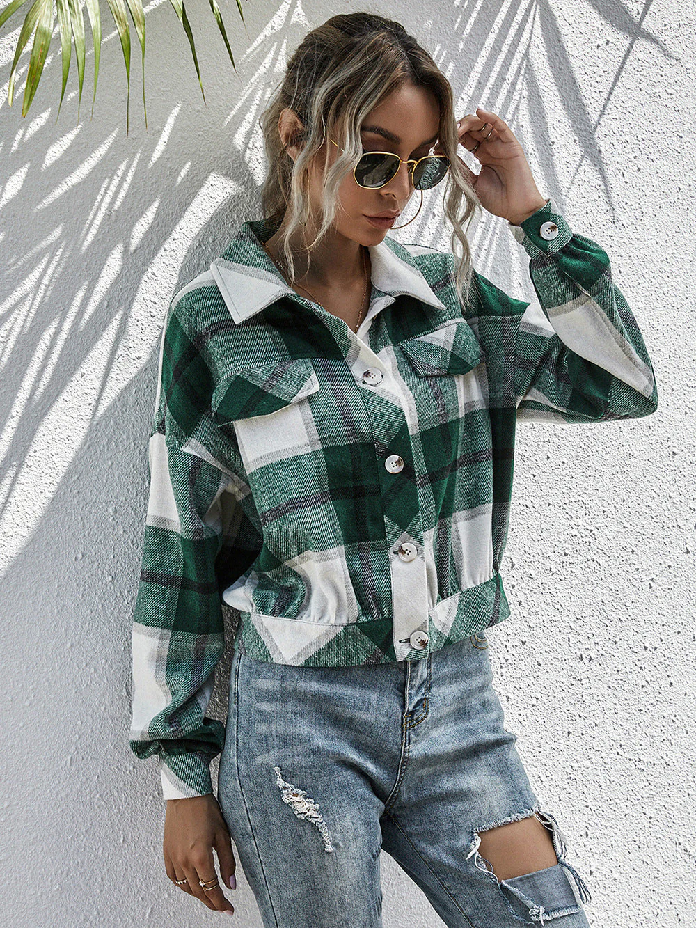Ivy Lane Plaid Dropped Shoulder Shirt Jacket - Image 5