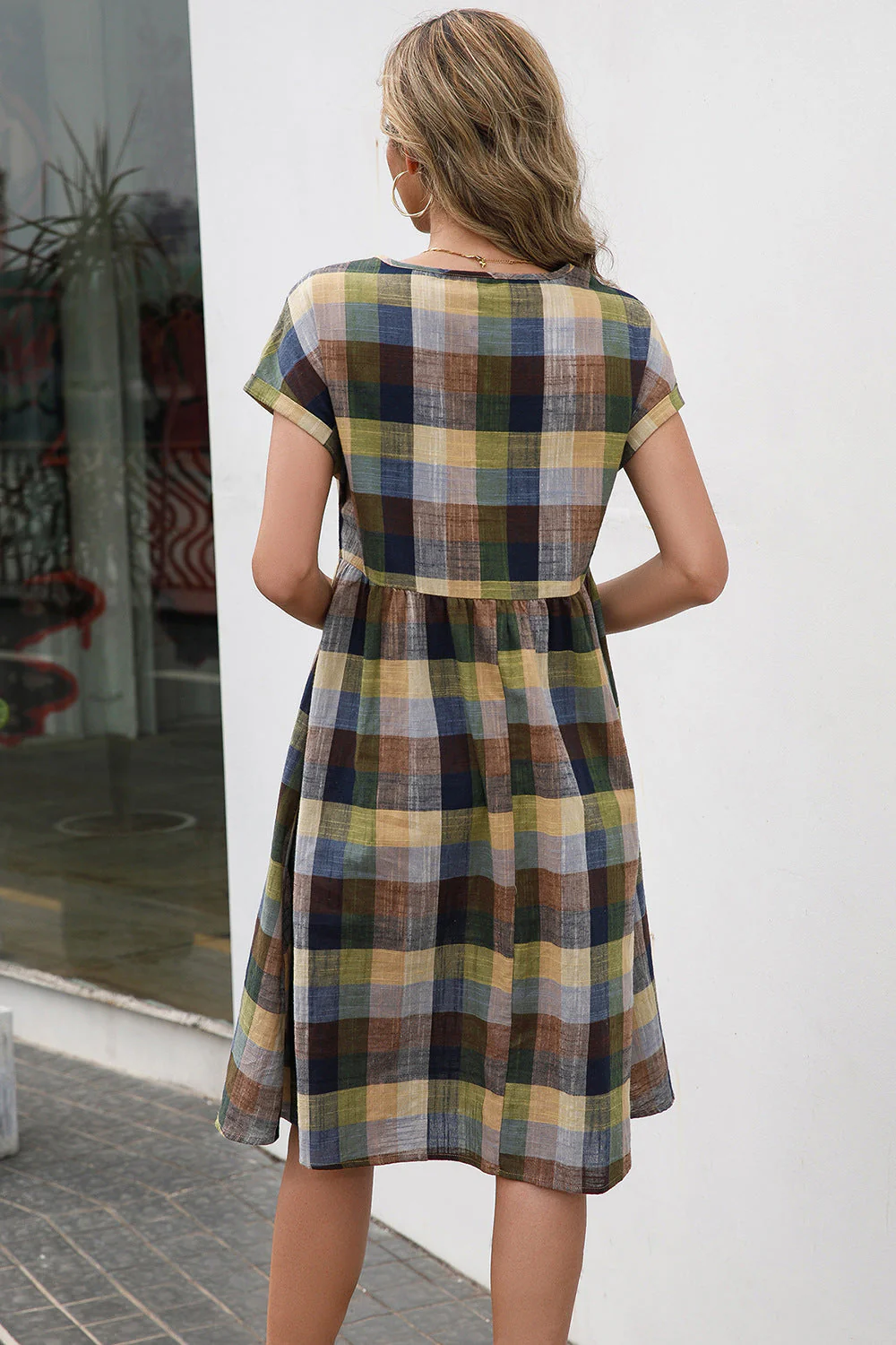 Ivy Lane Plaid Round Neck Cap Sleeve Dress - Image 5