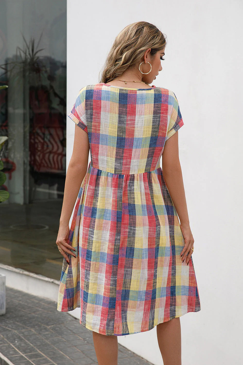 Ivy Lane Plaid Round Neck Cap Sleeve Dress - Image 9