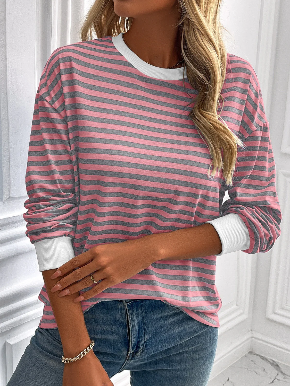 Ivy Lane Striped Round Neck Long Sleeve Sweatshirt - Image 10