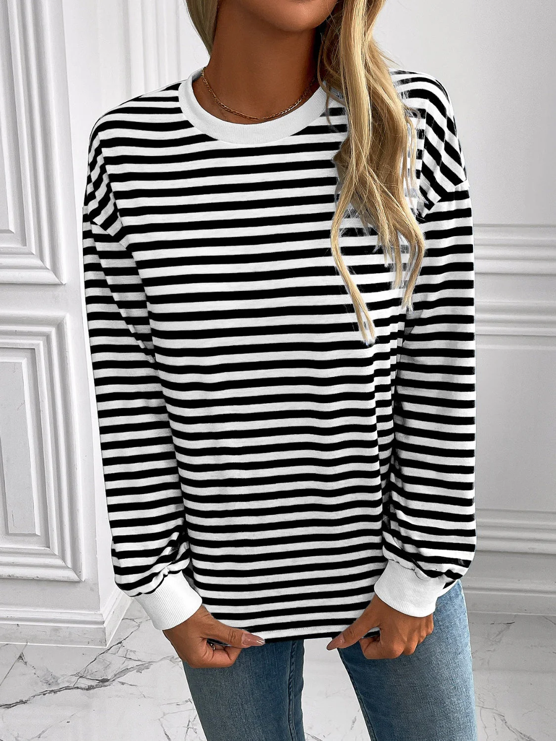 Ivy Lane Striped Round Neck Long Sleeve Sweatshirt - Image 13