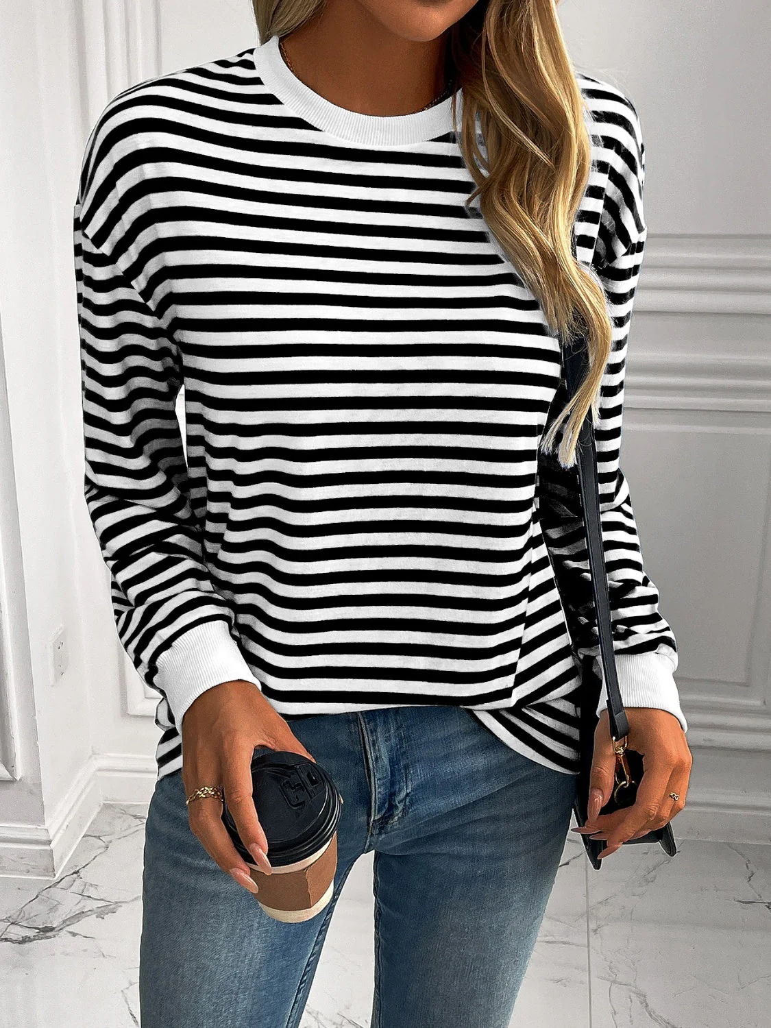 Ivy Lane Striped Round Neck Long Sleeve Sweatshirt - Image 14