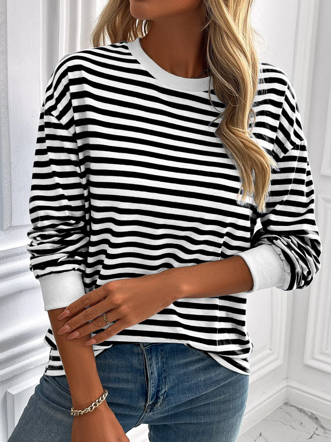 Ivy Lane Striped Round Neck Long Sleeve Sweatshirt - Image 15