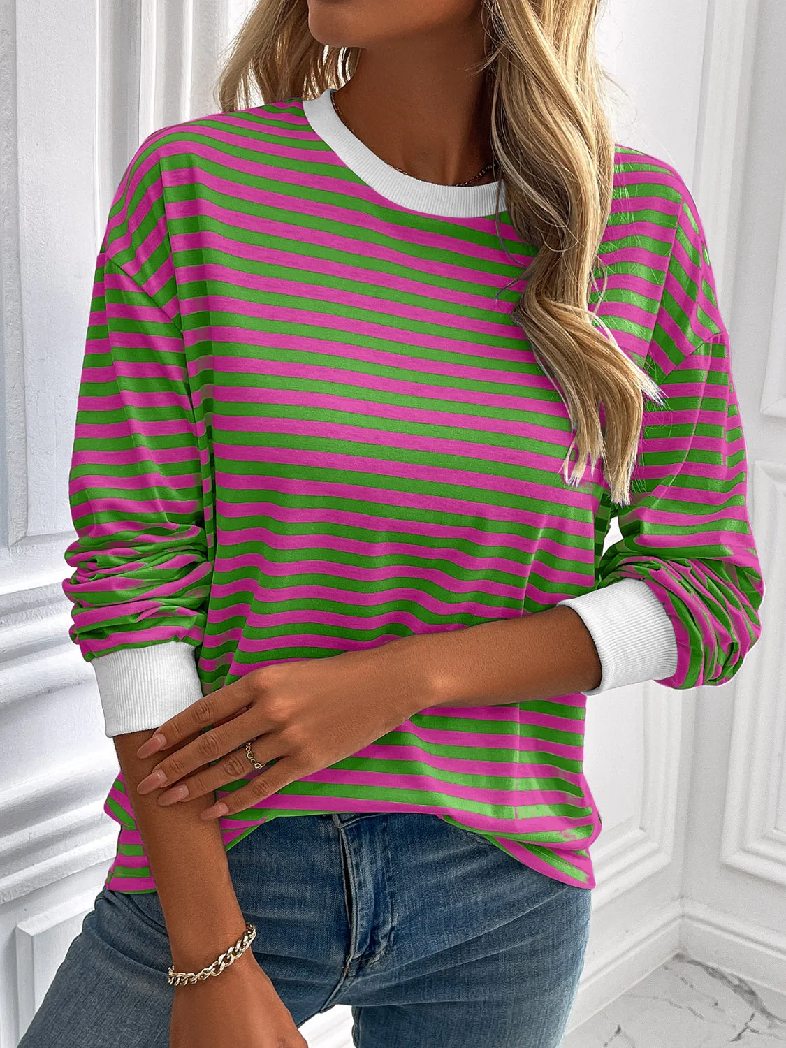 Ivy Lane Striped Round Neck Long Sleeve Sweatshirt - Image 22
