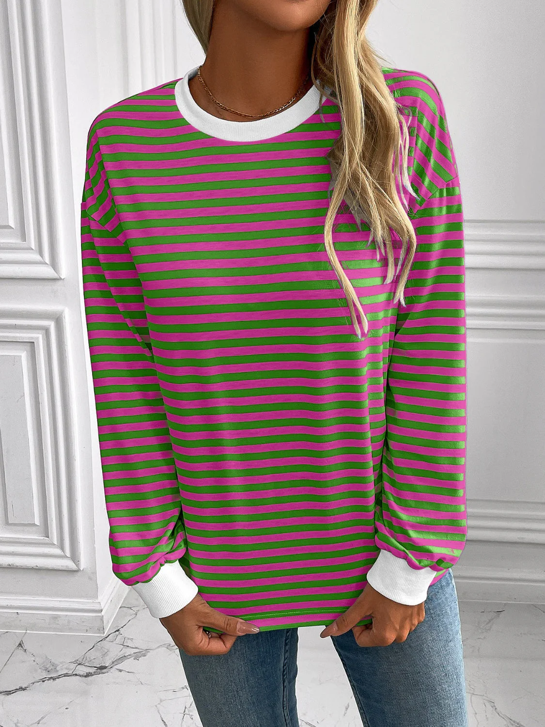 Ivy Lane Striped Round Neck Long Sleeve Sweatshirt - Image 24