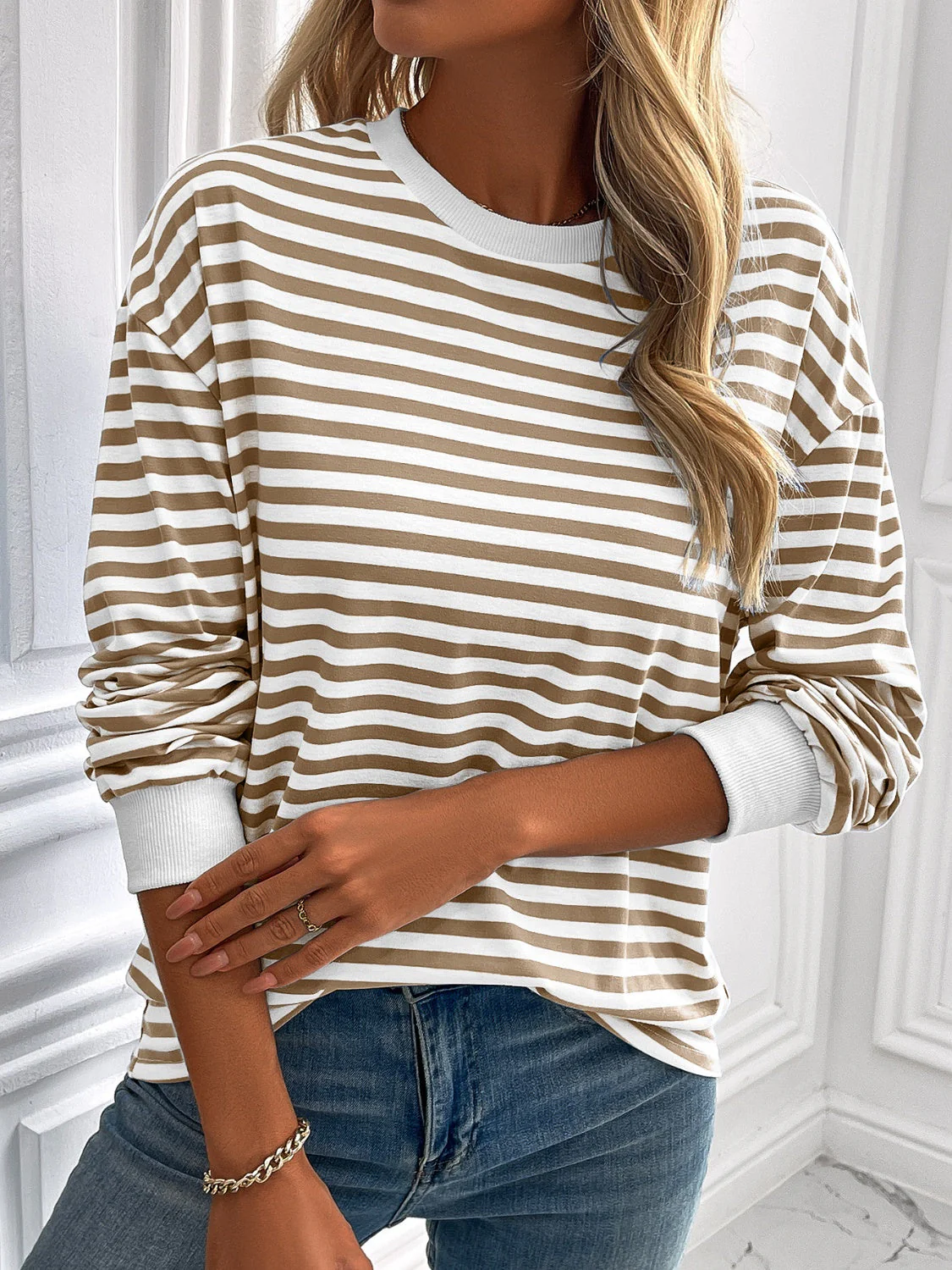 Ivy Lane Striped Round Neck Long Sleeve Sweatshirt - Image 3